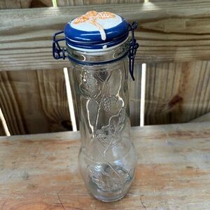 Vintage Porcelain Top Air Tight Tall Glass Pasta Jar with Acorn Design by MSRF